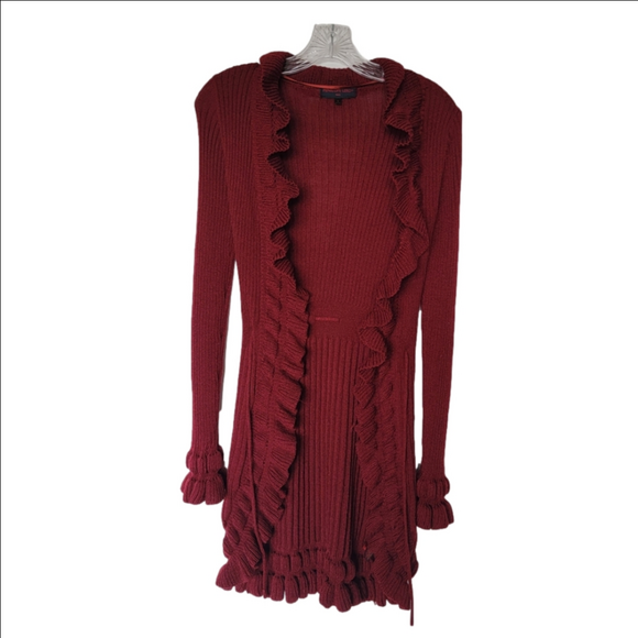 PENELOPE LEROY Chic Burgundy Ruffle Knit Cardigan - Picture 8 of 8